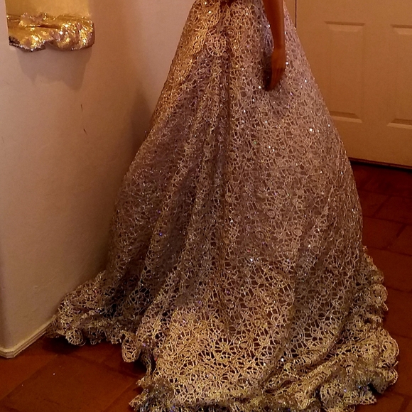 "HEIRESS" Silver Sequin Crystal Lace Wedding Ballgown Set - Picture 16 of 17